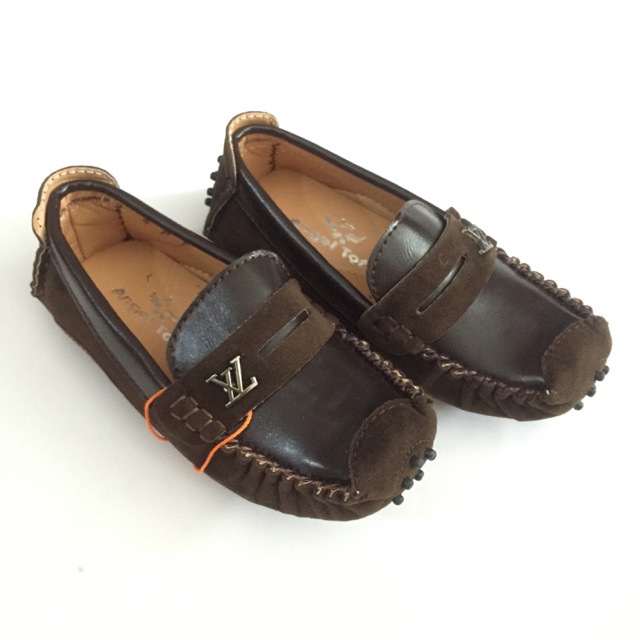 Sepatu Kulit Anak Import Merk LV - Coklat