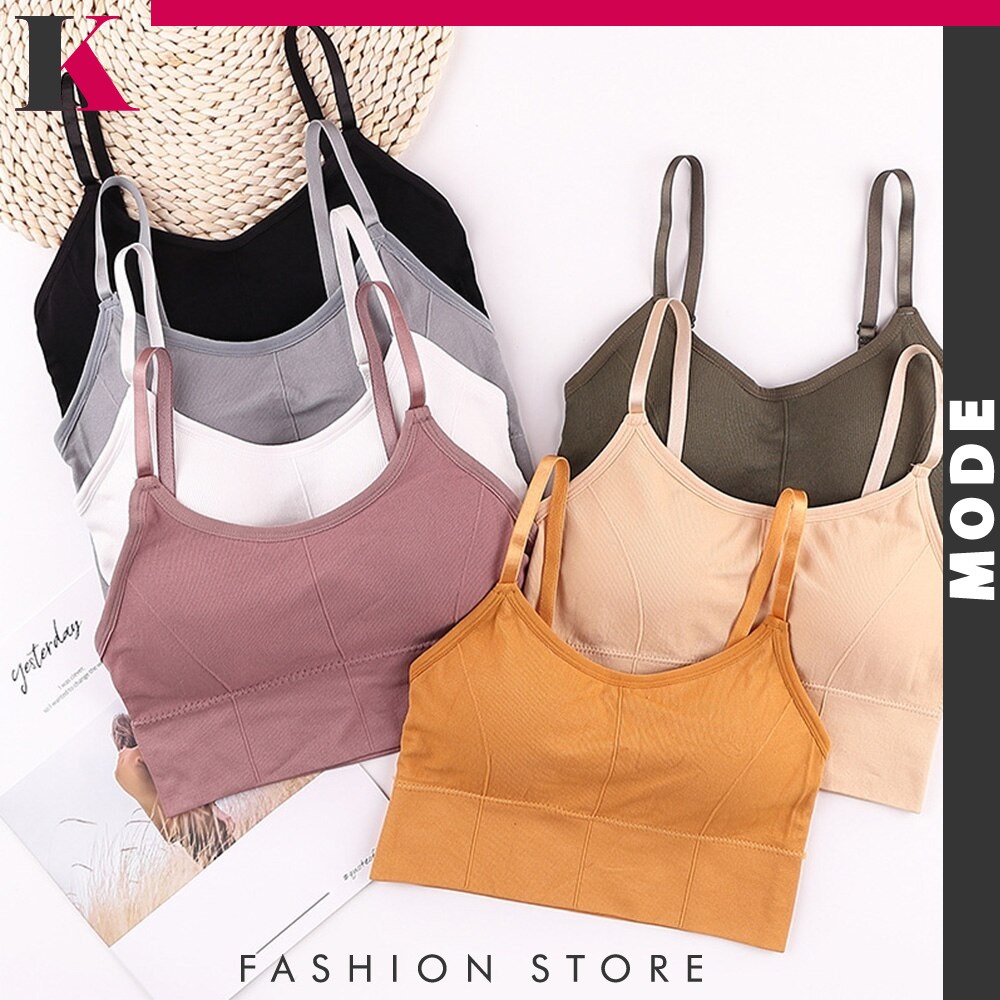Bra Baju Wanita Motif Polos Tanpa Kawat / Pakaian Dalam Croptop Bra Fashionable / Woman Sport Bra Pu