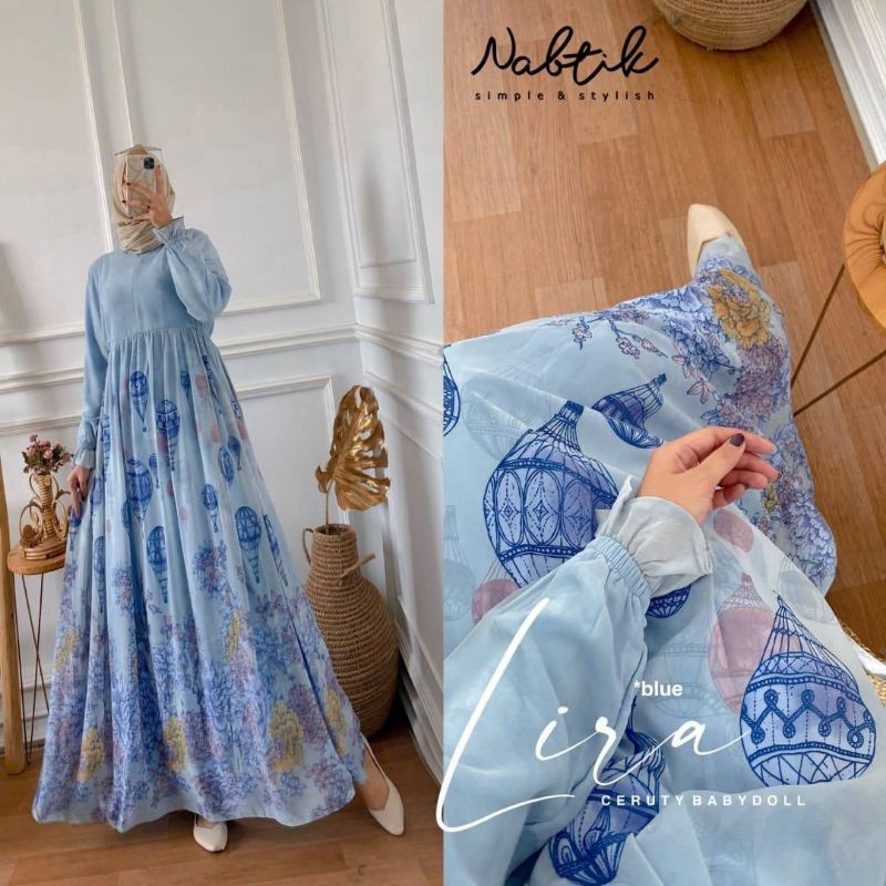 Cod Lira dress/gamis ceruty/gamis busui ld 110/gamis motif bunga/dress pesta/baju muslim/gamis ibu i
