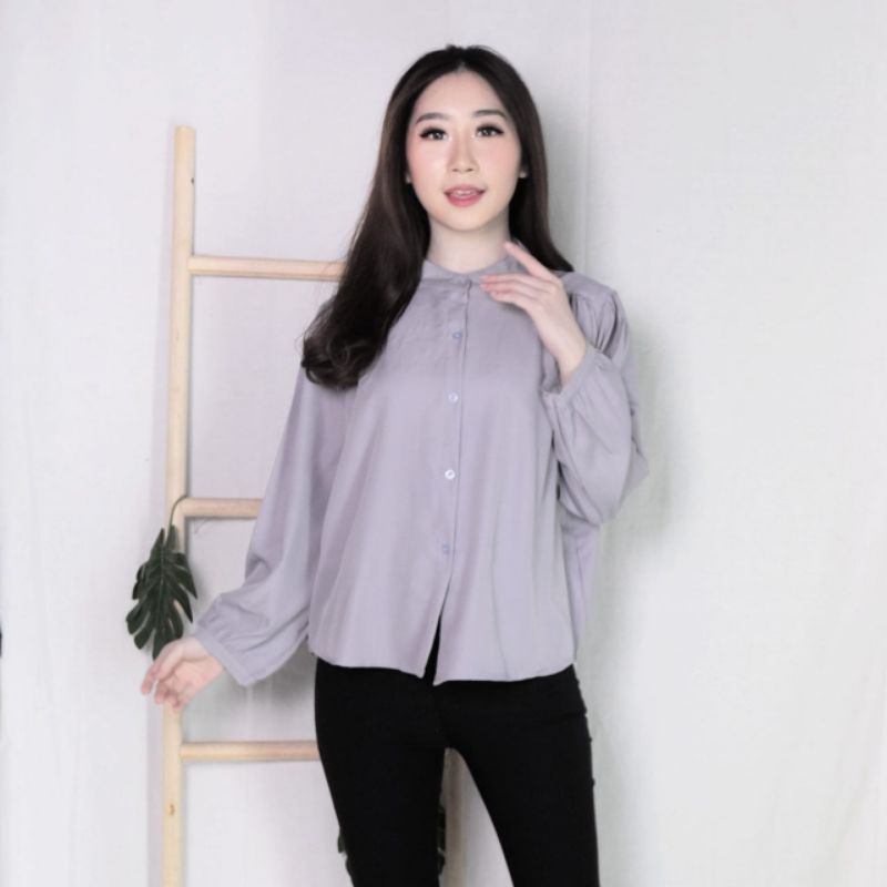 ATASAN STELLA SHIRT KEMEJA KOREAN BLOUSE WANITA POLOS LENGAN PANJANG