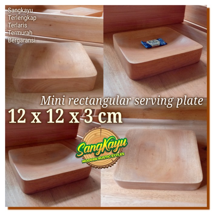 Piring kotak saji kayu 12x12cm wooden serving plate mangkok saji