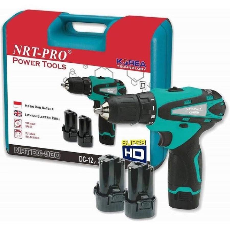 Mesin Bor Cordless Drill NRT-PRO DC330 Batre Baterai Tangan Tanpa Kabel 12 V