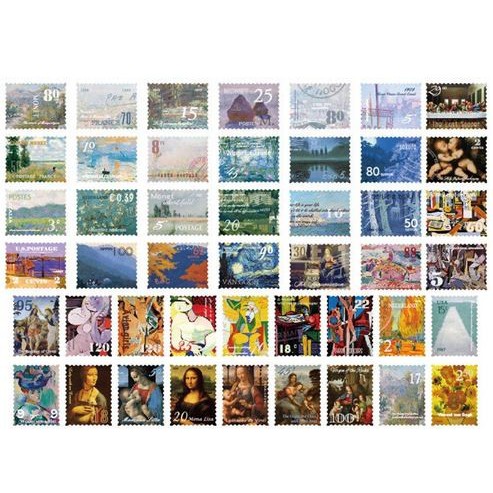 Label Stickers - Famous Painting Stamp Shape (45pcs)