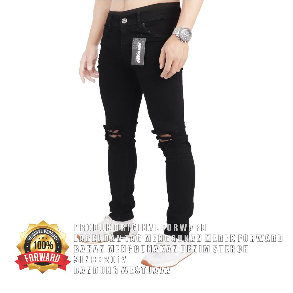 Celana jeans denim pria ripped destroy sobek forward