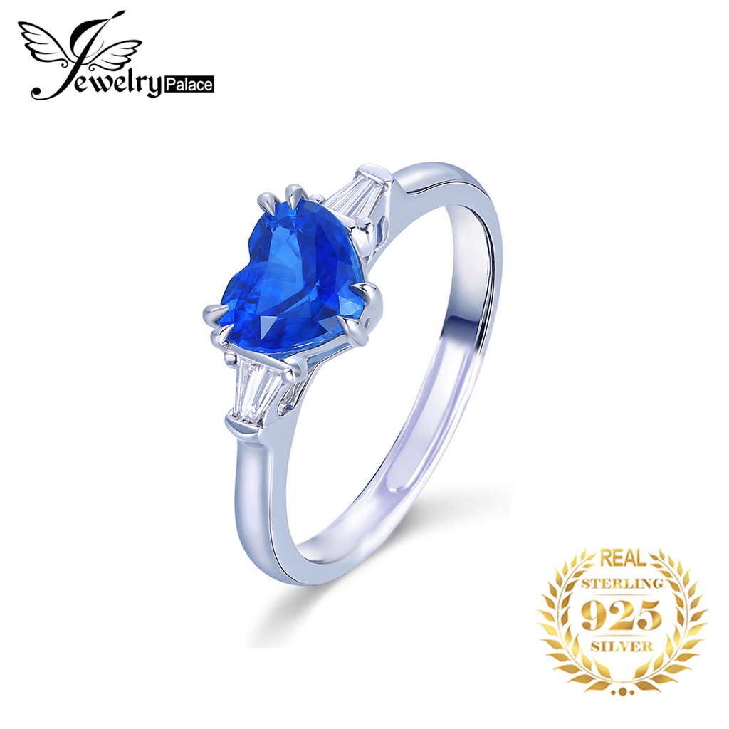 Cincin Perak 925 Asli Cincin Perak untuk Wanita Sapphire Cinta Berbentuk Hati Cincin Klasik Fashion Aksesoris Perhiasan