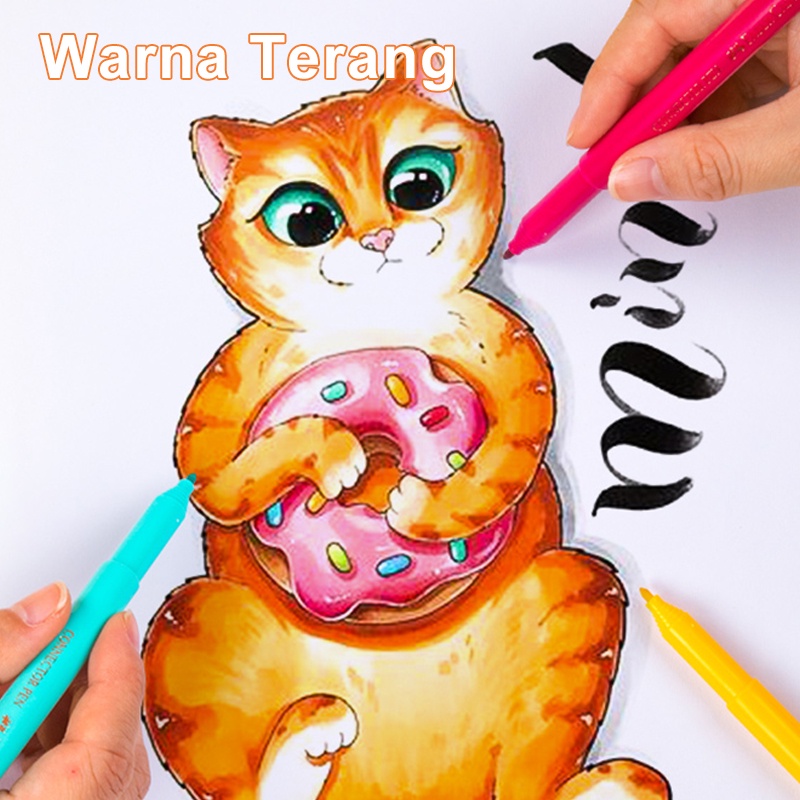 Deli Spidol Warna Bisa Dicuci Brush Pen Pulpen Warna Warni Highlighter Pen 24 Warna 1.0mm Menggambar Spidol Felt Pen