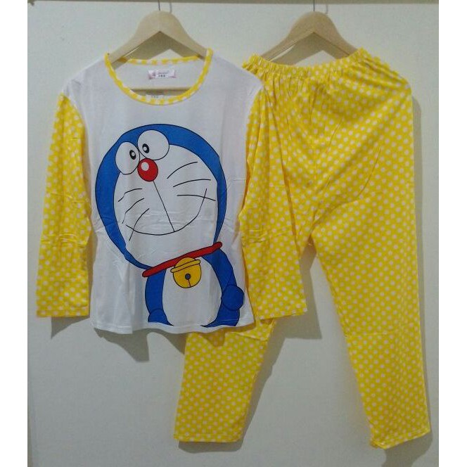 STDR160 - Setelan Piyama Doraemon Yellow Dot Cute Smile