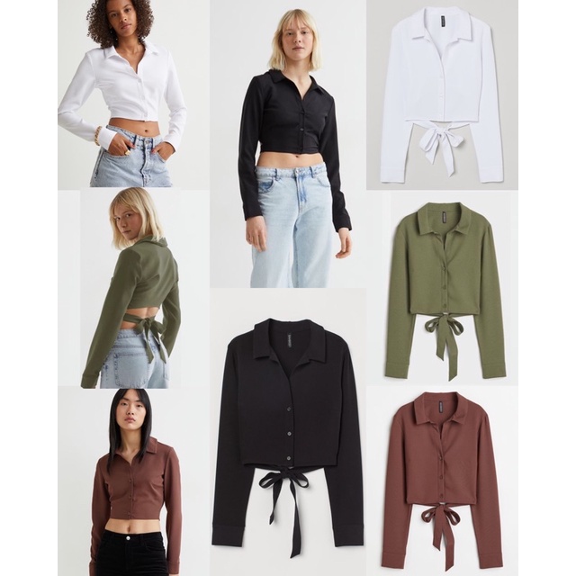 Blouse Kemeja Crop Wanita HM / Kemeja Crop Tali / Tie Detail blouse
