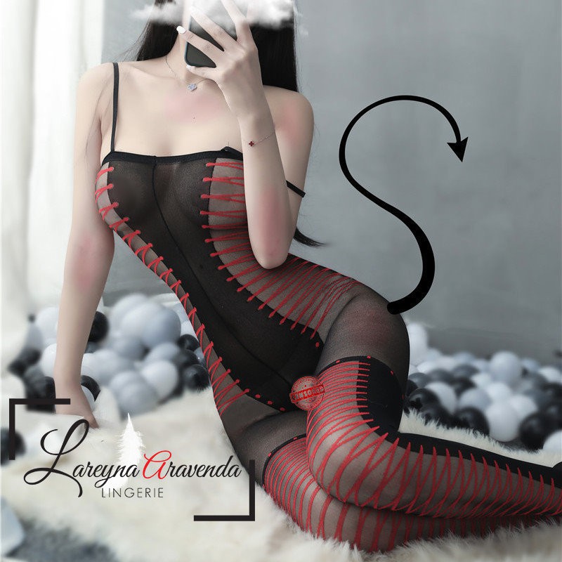 Lingerie Seamless Body Stocking Seksi Model Red Swirl LG211