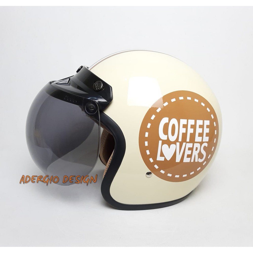 THINOS Helm Bogo Retro Dewasa SNI Kaca Bogo Ori Motif Coffee Cream Glossy