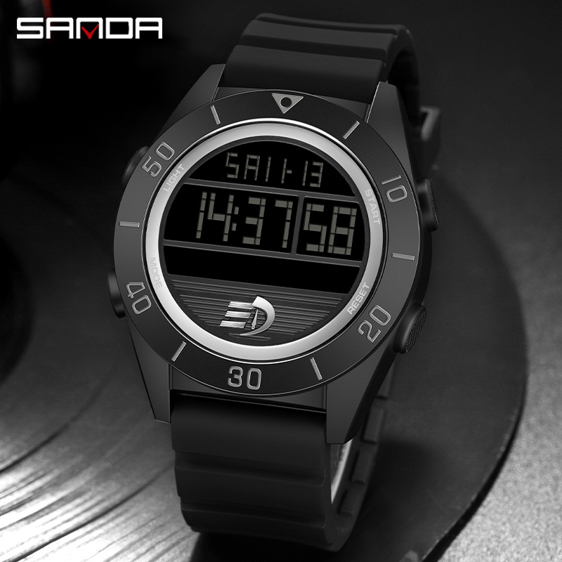 SANDA 6085 Jam Tangan Pria Digital Sport EL Backlight Tali Rubber Anti air WATCHKITE WKOS