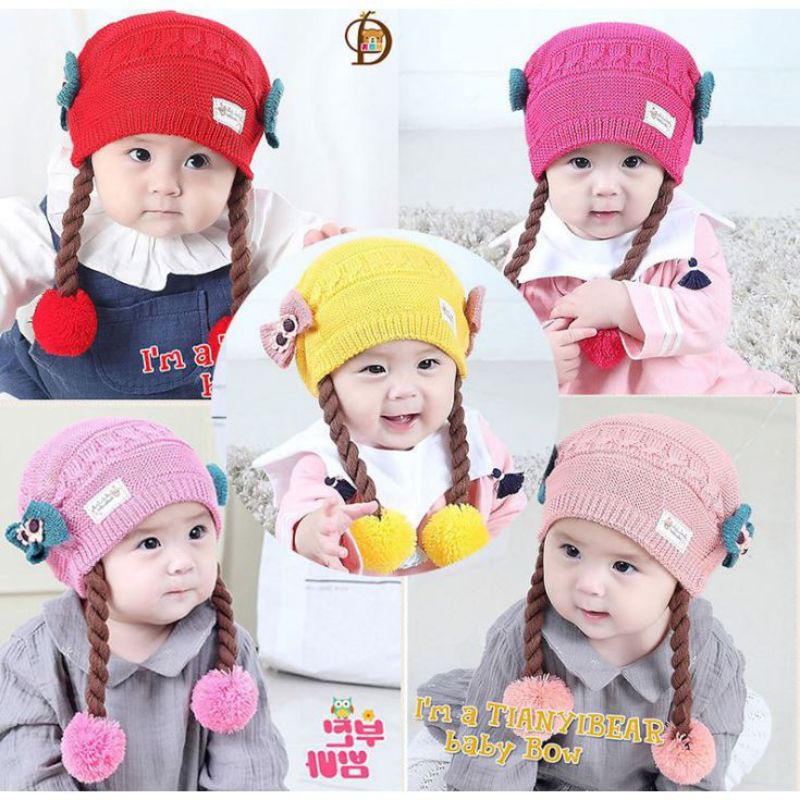 Topi Rajut Rambut Kepang Baby/Anak 0 - 12 Bulan