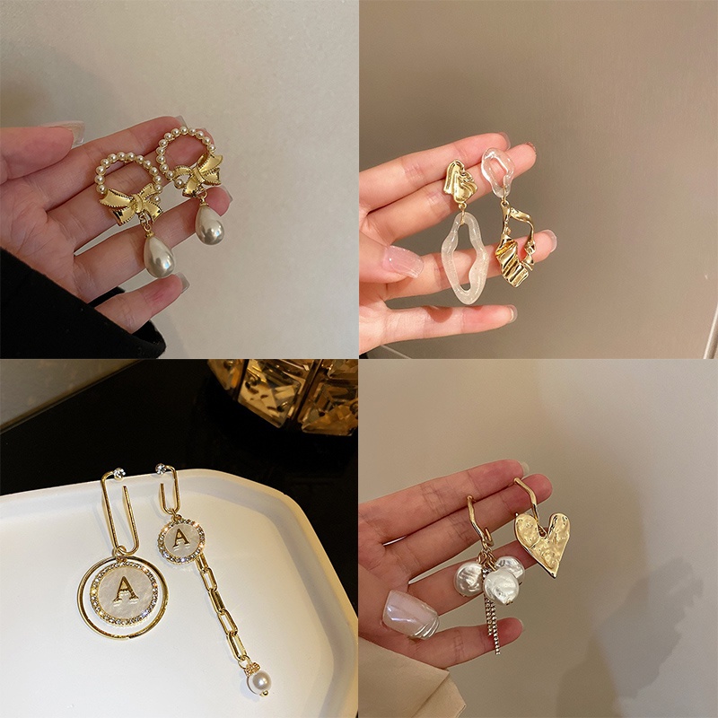 Anting Tusuk Gantung Temperament Bahan Alloy Desain Pitamutiara Gaya Koreasimple Untuk Wanita
