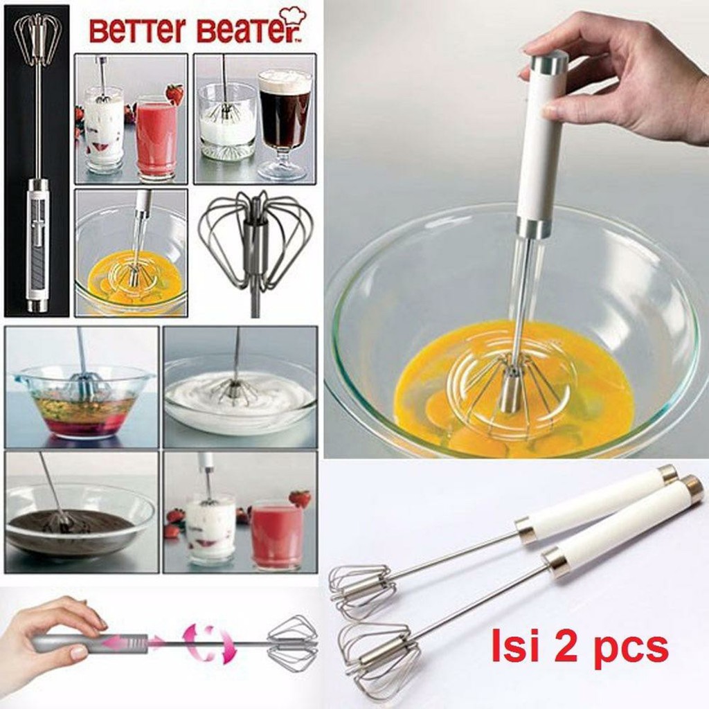 BETTER BEATER PRESS &amp; SPIN EGG WHISK Hand Mixer otomatis (Manual) 2PCS