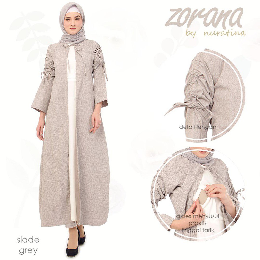 Gamis Busui Zorana Slide Grey Abu Baju Menyusui Maxi Long Dress Pesta Muslim Wanita Hamil