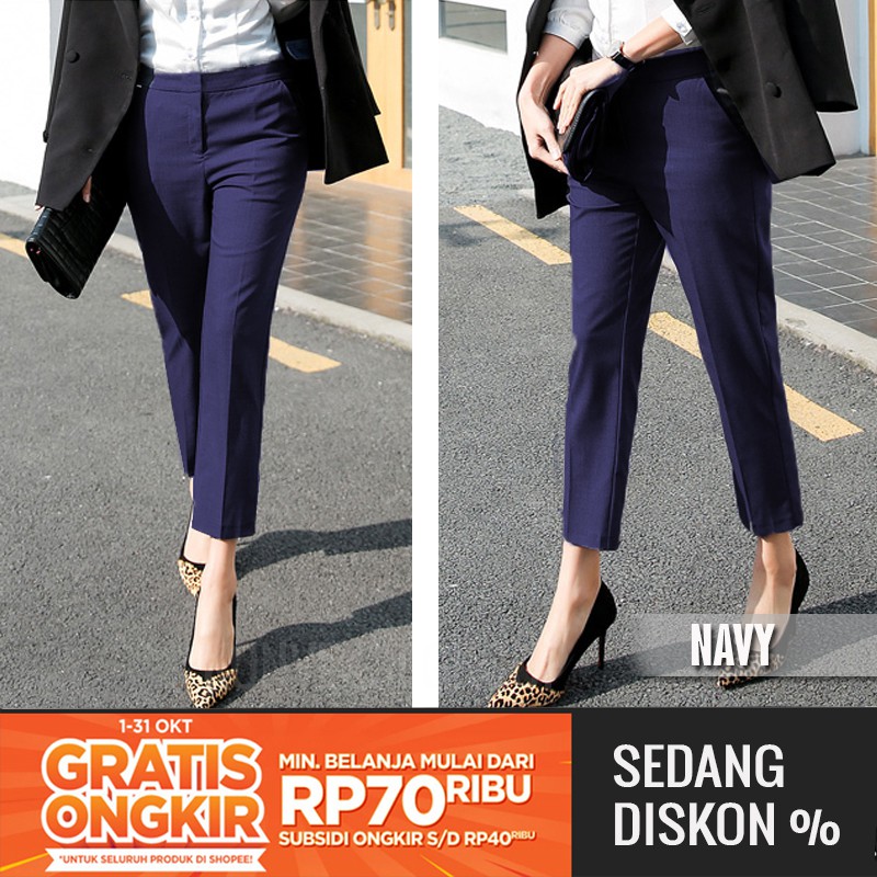  celana  kerja  wanita pinggang tambah karet Celana  Kantor 