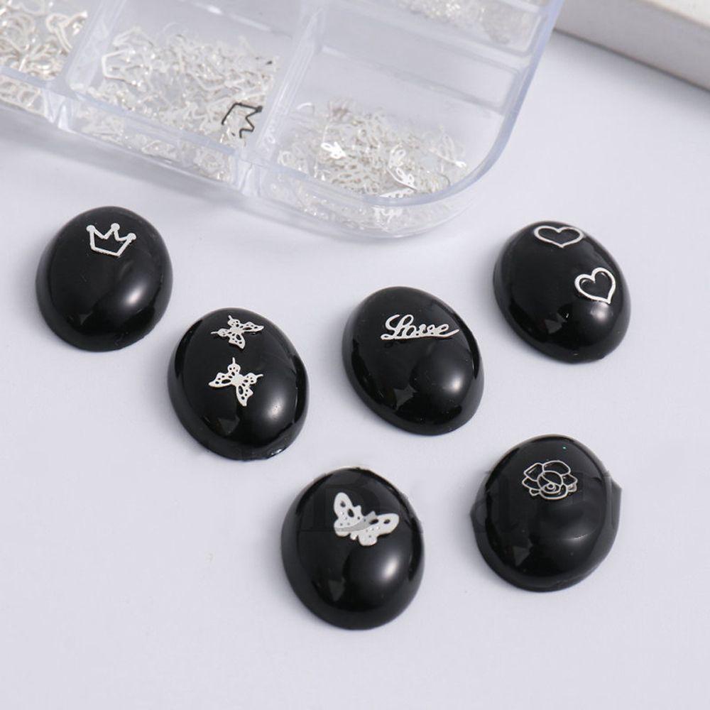 Mxbeauty 3D Nail Art Dekorasi Silver INS Nail Tips Kuku Serpihan Cinta Hati Mawar Mahkota Kupu-Kupu Untuk Wanita Gadis Kuku Payet