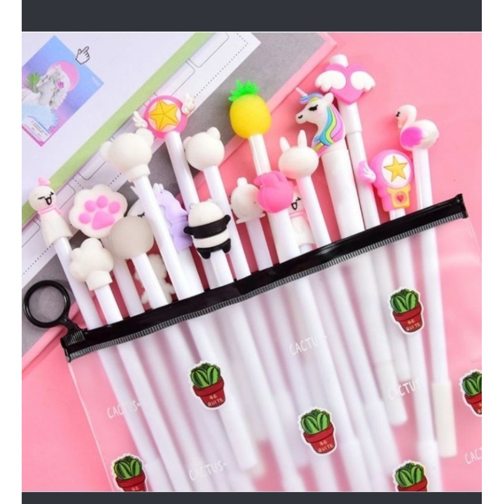 

HOME-20 Pcs PAKET PULPEN Pena Set Gel Karakter Cartoon GRATIS POUCH ZIPPER GHM