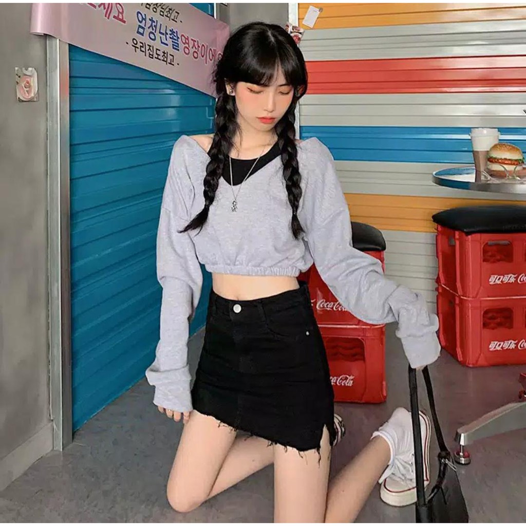 Korean One Set CropTop Sweater Satu Set Sweater Crop  1179 ( XS-XL)