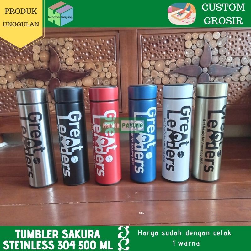 [ CUSTOM GROSIR ] termos sakura life polos vacuum steinless 500ML dengan cetak 1 warna sablon manual design suka-suka