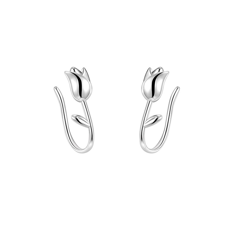 1 Pasang Anting Bentuk Tulip Bahan S925 Silver Anti Alergi Gaya Korea Untuk Wanita