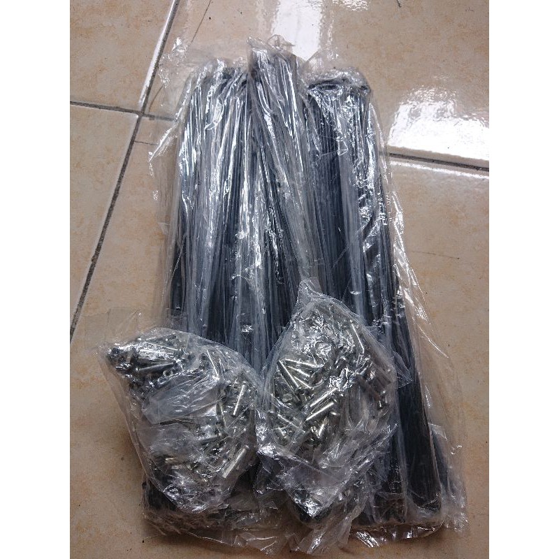 spoke ruji jari jari sepeda ukuran 700c nipple panjang pendek warna hitam