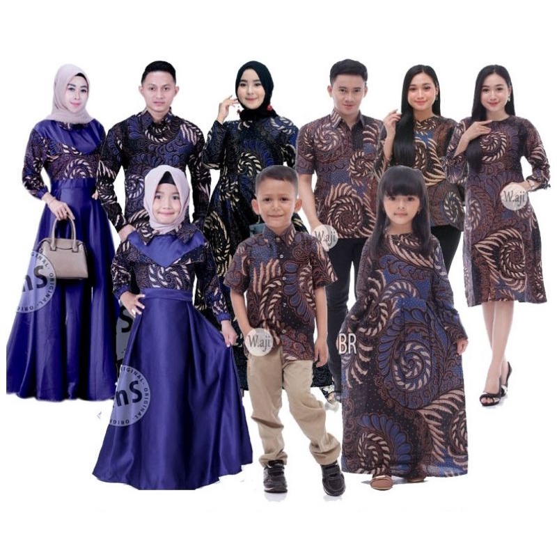 TERMURAH BAJU COUPLE SARIMBIT KELUARGA Kaftan Couple Batik Seragam Keluarga Keong Biru Velvet jazzy