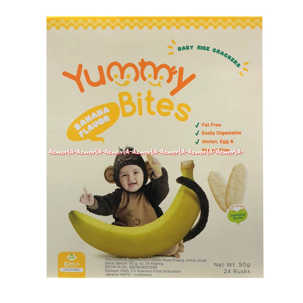 Yummy Bites Banana Flavour Baby Rice Crackers Biskuit Bayi Snack 50gr