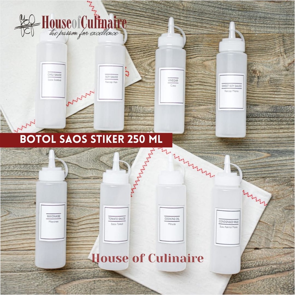 Botol Saos Minyak Mayones Kecap Plastik dengan Label Stiker 250 ml