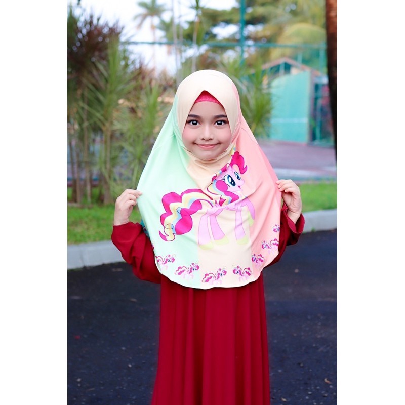 BERGO ANAK PRINTING MOTIF PINKIE PIE / HIJAB INSTANT ANAK LUCU KARAKTER / BERGO ANAK /JILBAB ANAK