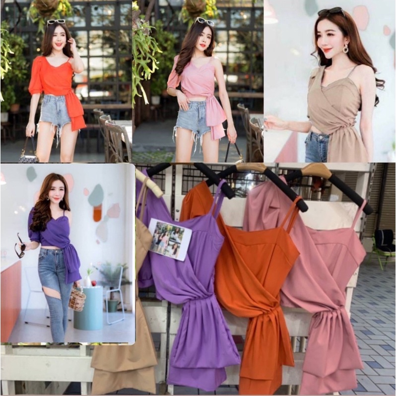 top oneshoulder bkk fashion.oneshoulder top Bkk import best seller.croptop oneshoulder bkk wanita import katun bkk