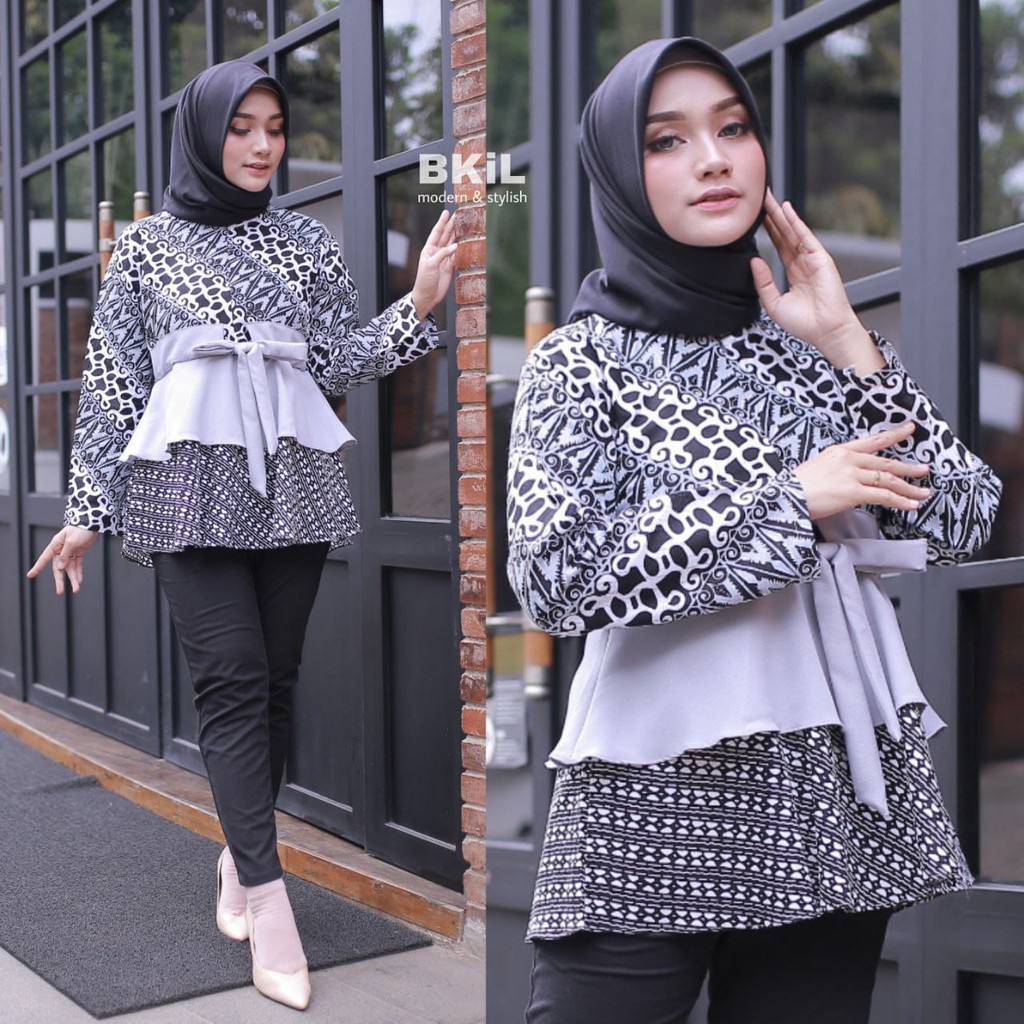 blouse batik wanita kombinasi polos blouse wanita kekinian modis murah bagus