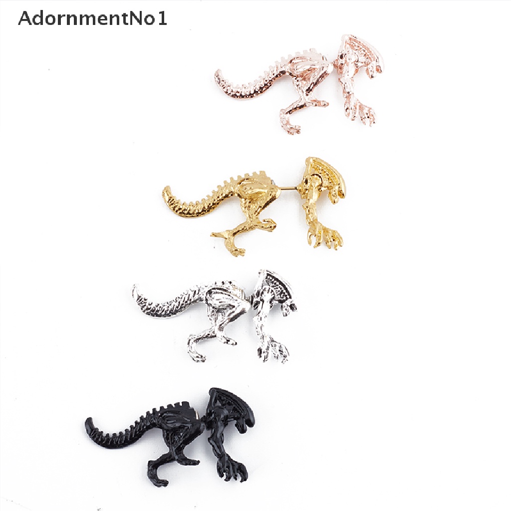 (AdornmentNo1) 2pcs / Pasang Anting Tusuk Desain Monster Alien / Dinosaurus 3D Warna Hitam Gaya Punk Untuk Wanita