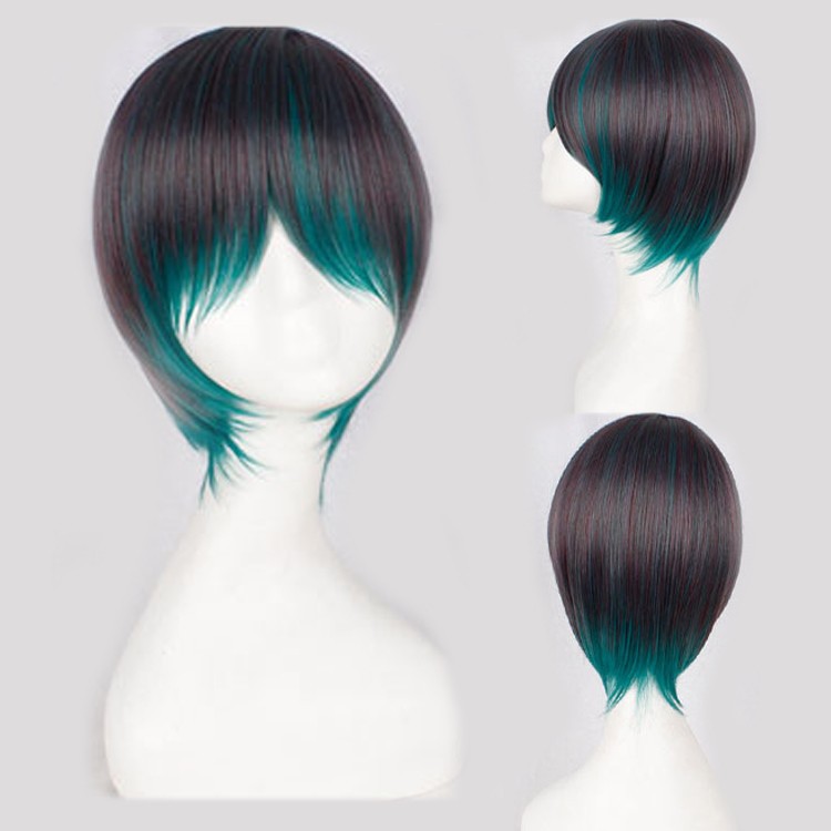 LOL-53 wig rambut palsu daily lolita cosplay gradasi pria hitam hijau