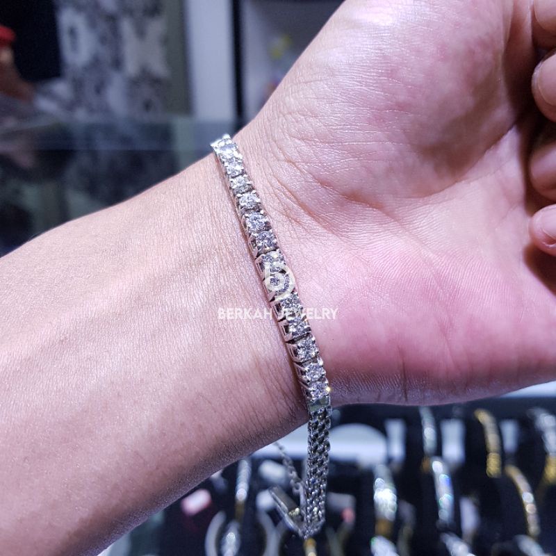 Gelang emas putih 40% berlian 2,18 carat asli natural diamond