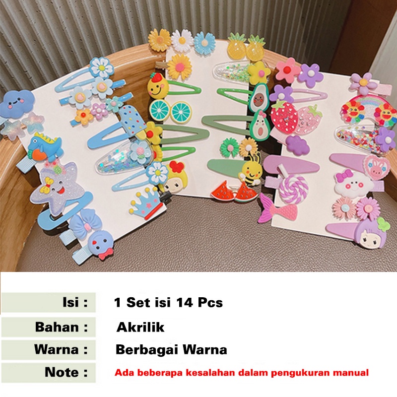 Jepitan Rambut Korea Anak Perempuan Motif Bunga 1 Set 14 Pcs Aksesoris Jepitan Rambut Perempuan bahan import AK109