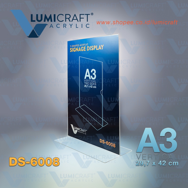 

Tent Card Acrylic model T Jumbo / Display Akrilik ukuran Besar A3 Vertikal | Lumicraft DS-6008