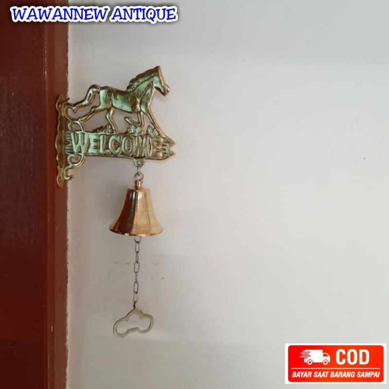 Bel Pintu Rumah Pagar Lonceng Kuningan Antik Motif Kuda Welcome