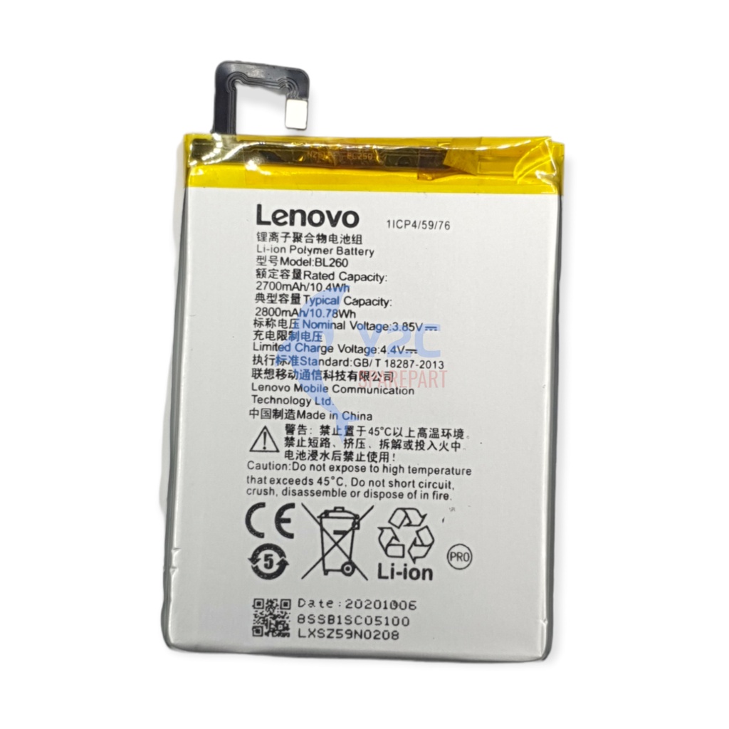 BATERAI LENOVO VIBE S S1 Lite / S1A40 / BL250 BL260 ORIGINAL OEM / Batre / Batere / Batrei