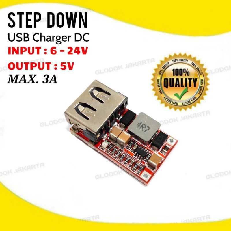 Modul USB Step Down Charger HP Motor Mobil Truk Aki 6-24V 24V 12V To 5V 3A
