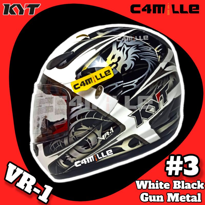 HELM KYT VR-1 #3 WHITE BLACK GUN METAL FULL FACE