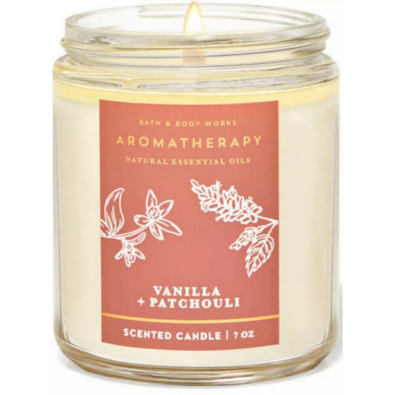 BATH &amp; BODY WORKS BBW AROMATHERAPY COMFORT VANILLA PATCHOULI MADE WITH ESSENTIAL OILS WHITE BARN 1 SINGLE WICK SCENTED CANDLE 198 G PENGHARUM RUANGAN