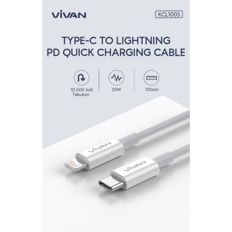 [VIVAN K-CL] Kabel Data Type C To Lightning Support PD Fast Charging 20W For XR XS MAX/ 11 PRO MAX/ 12 PRO MAX/ 13 PRO MAX/ 14 PLUS [KC-L]