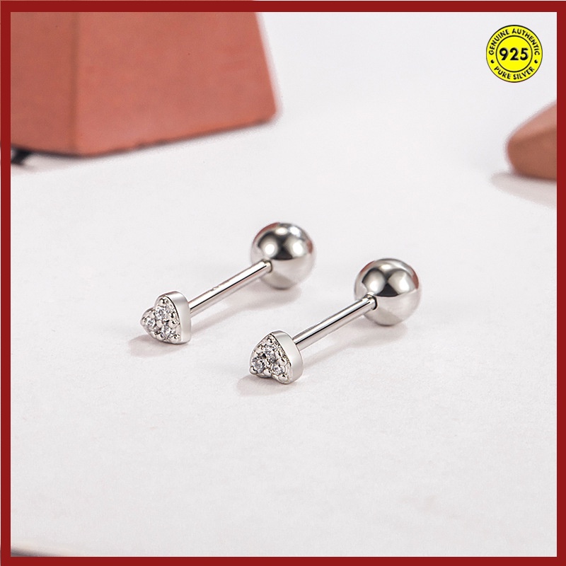 Anting Bentuk Hati Mini Bahan Alloy Warna Silver