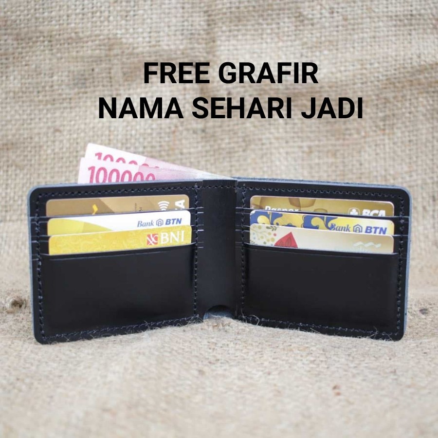 Dompet Kulit Pria Lipat Dua Warna Hitam Full Kulit