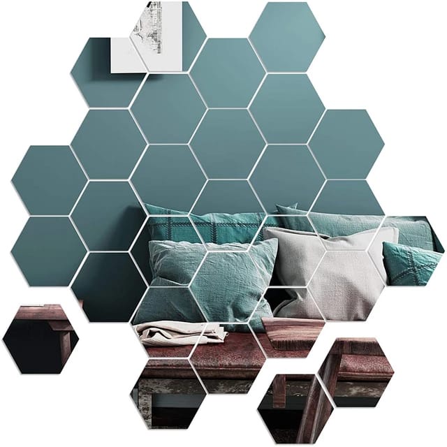 Kaca Cermin Tempel Hexagonal Sticker Mirror Hexagonal Segi Empat / Sticker Kaca Tempel Hexagonal