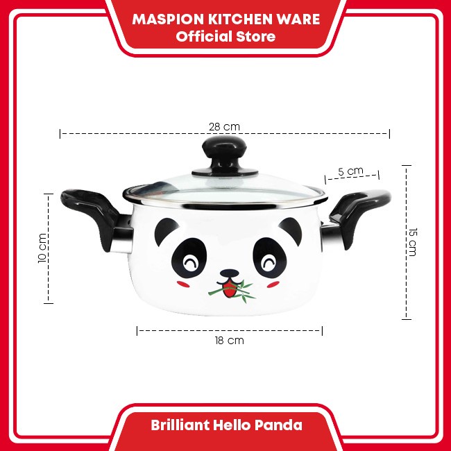 MASPION Panci Stock Pot Briliant Panda 22 cm - Panci Enamel + Tutup Kaca