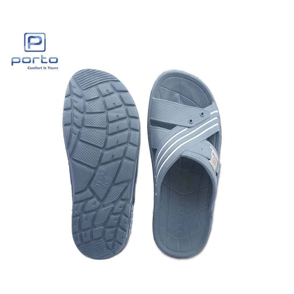 1012M - Porto Leveling Sandal Pria Selop Karet Terbaru Motif Garis Bagus Nyaman Berkualitas Original