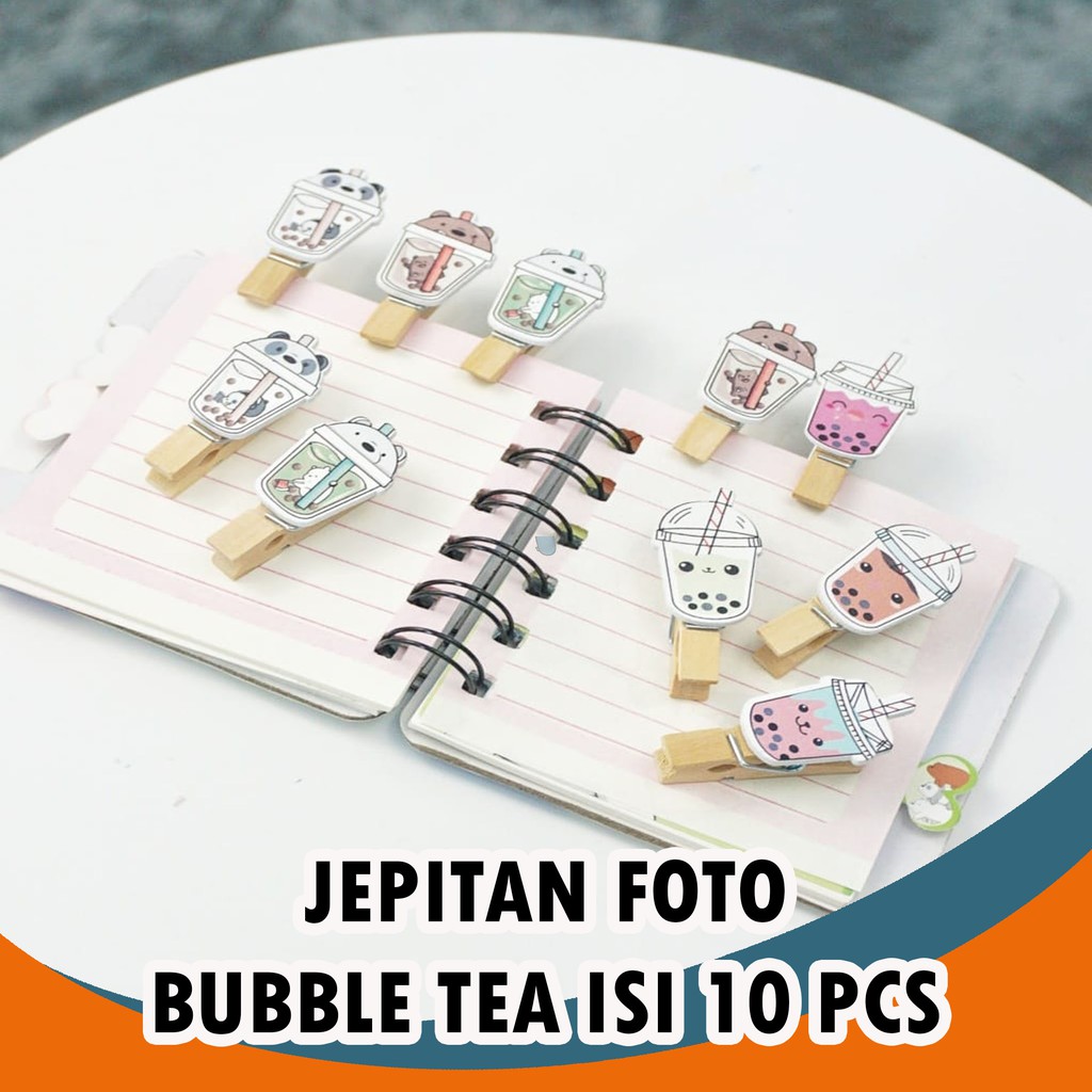 JEPITAN FOTO BUBBLE TEA ISI 10 PCS KLIP FOTO BOBA MILK TEA PHOTO CLIP WOODEN CLIP MURAH