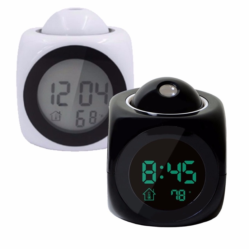 Jam Alarm Light Projection LCD Display Digital Clock Voice Prompt Thermometer - FJ3532 - Black